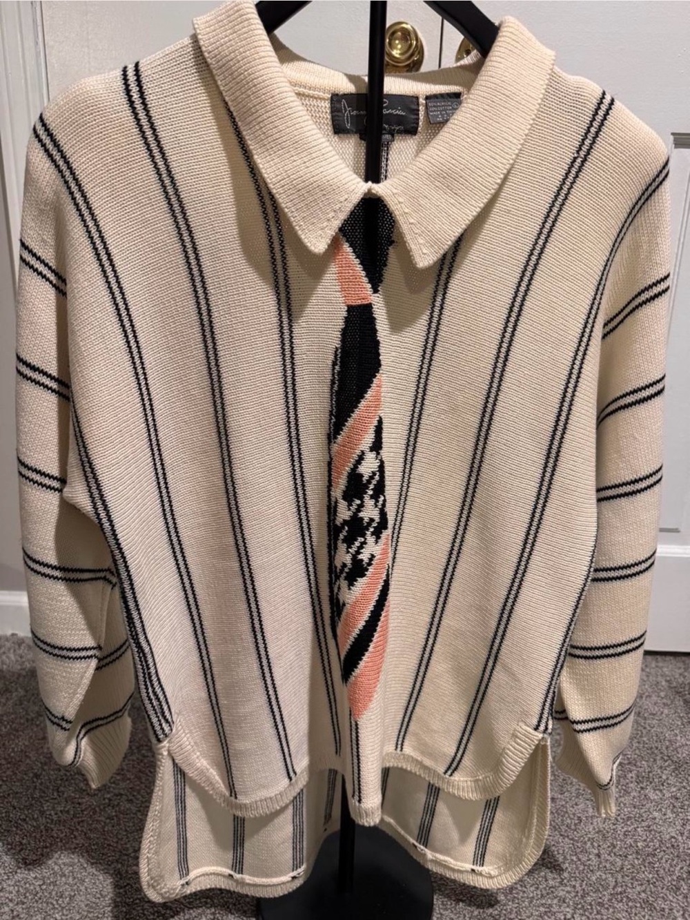 Vtg 80s Jimmy Garcia Hand Loomed Knit Trompe L'oeil Tie Sweater Polo L